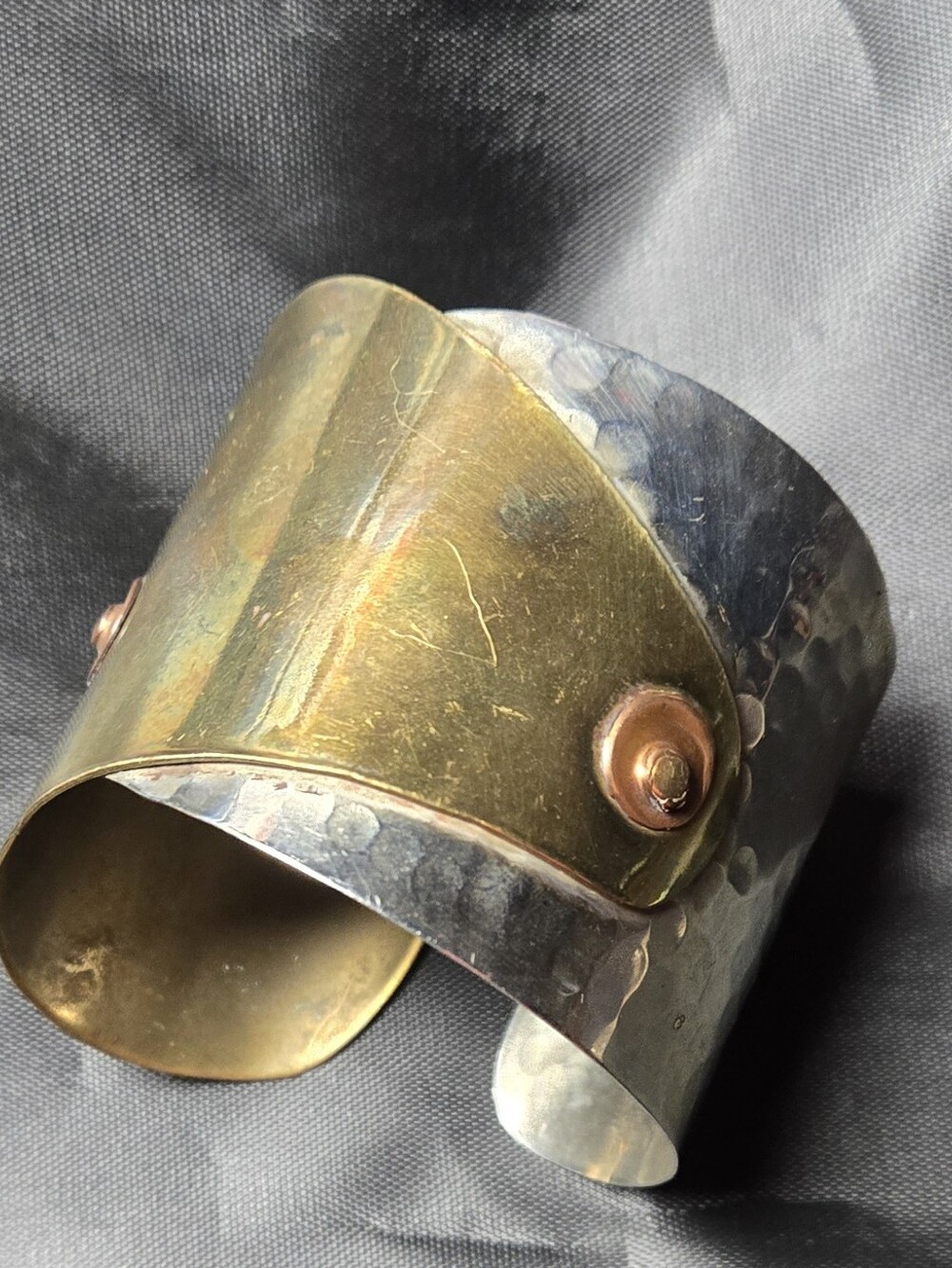 Handcrafted Brass & Hammered Silver Two-Tone Cuff Bracelet